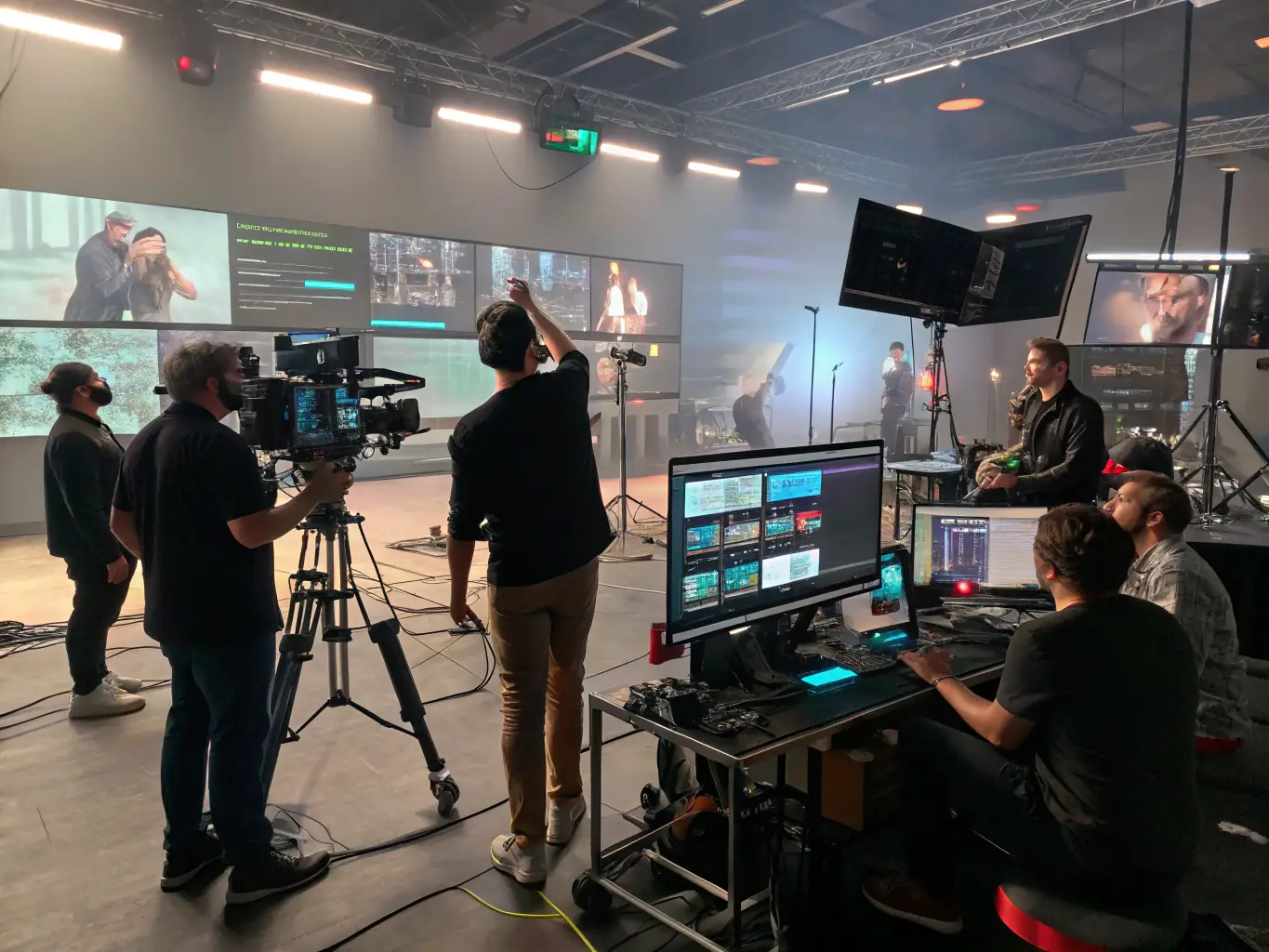 A dynamic image showing the various stages of audiovisual project development, from initial concept to final distribution, highlighting TEMPS ZERO PROJECTS' comprehensive support.
